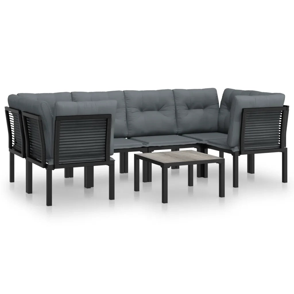 Set Salotto da Giardino 7 pz | Set di Mobili da Esterno Nero e Grigio in Polyrattan