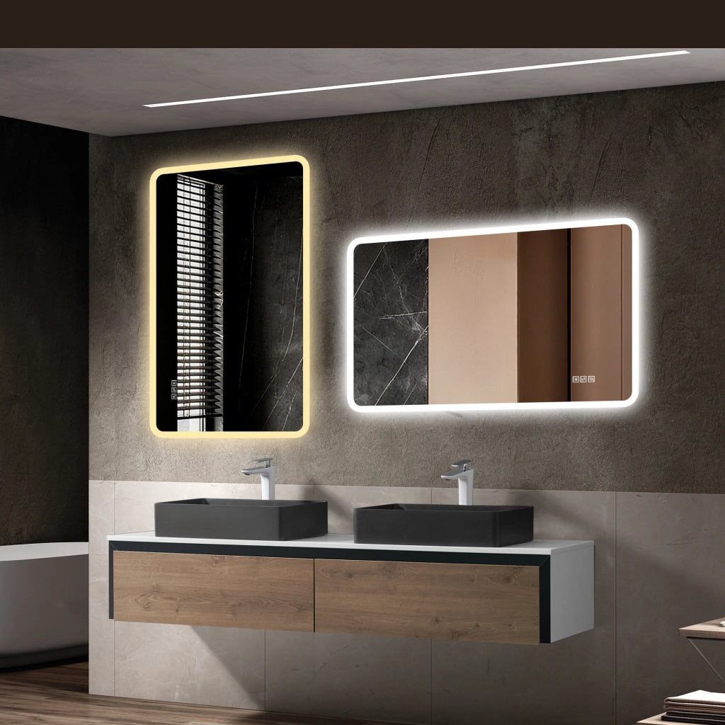 Specchio bagno LED 60x120 cm, vetro satinato, antiappannamento, 3 luci, dimmerabile, IP44