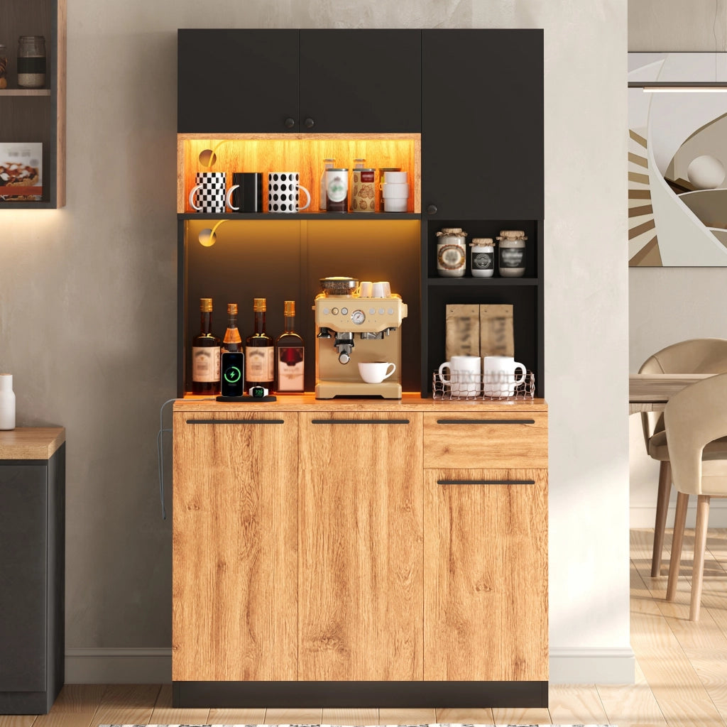 Mobile dispensa con LED RGB e prese integrate ripiani regolabili MDF 100 × 40 × 180 cm