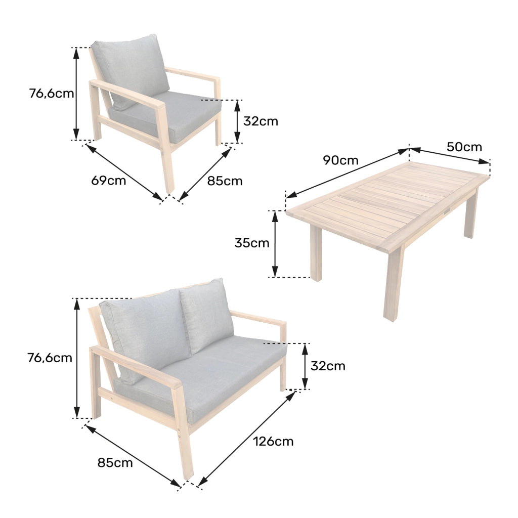 Set di mobili da giardino in acacia GILI 4 posti - cuscini sabbia