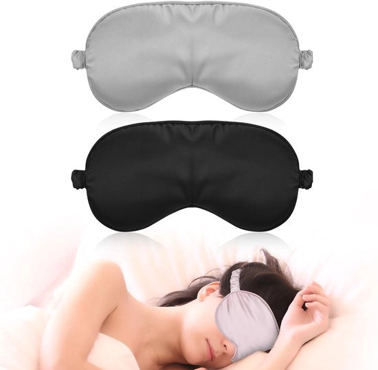 2-pack maschera da sonno in seta, maschera per gli occhi in seta, velo da sonno morbido, maschera da sonno blocca la luce, maschera da sonno in seta per uomo, per pausa, viaggio o sonno tranquillo, donne (nero + grigio)