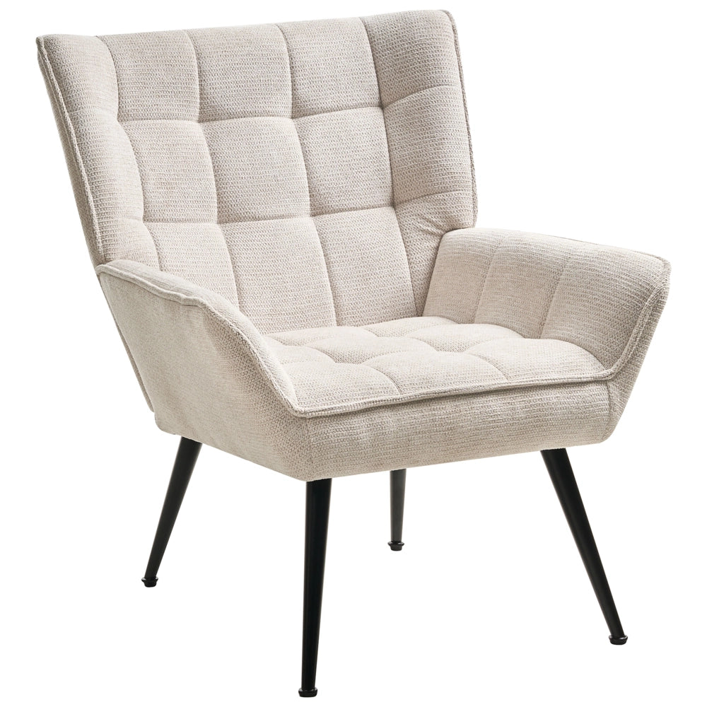 Poltrona in stile retrò con rivestimento idrorepellente gambe in acciaio imbottitura trapuntata e braccioli beige chiaro