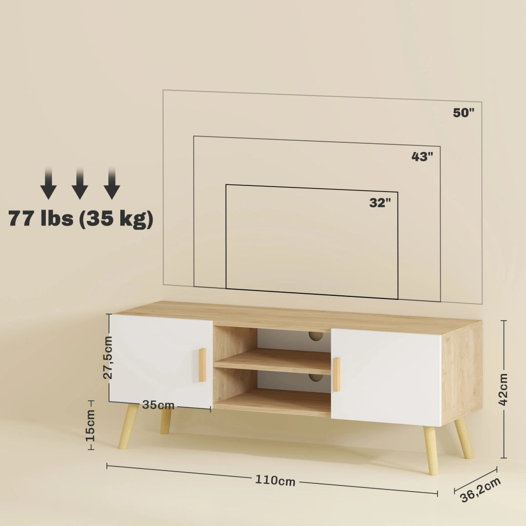 Mobile TV in legno con ripiani e ante ¨C zephmum ¨C 50 pollici, rovere