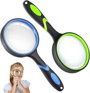 Set di Verglassi per Bambini con 2 Pezzi, 10x di Vergoglio, 75 mm Livello a Mano, Antiscivolo e Senza Frammenti, Lente di Vergoglio Professionale per Libri, Carte, Osservazione di Insetti - Adatto per Anziani e Bambini.
