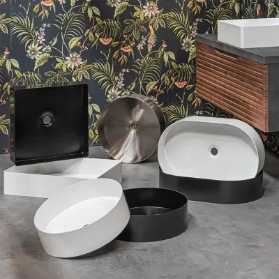 Lavabo da appoggio tondo 40 cm in acciaio inox bianco opaco  Goya