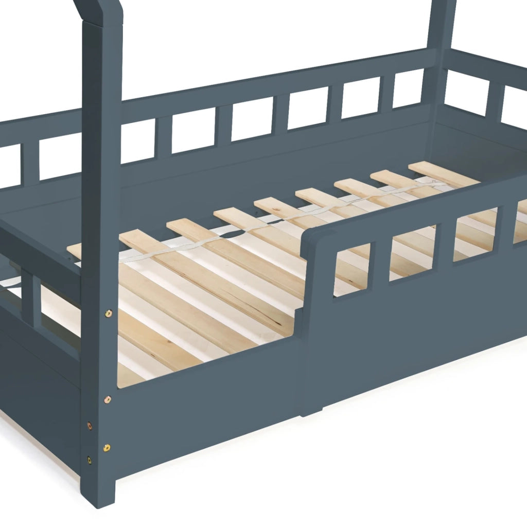 IDMarket - Letto a capanna per bambini 80 x 160 CM NEREE grigio con struttura letta e sponde