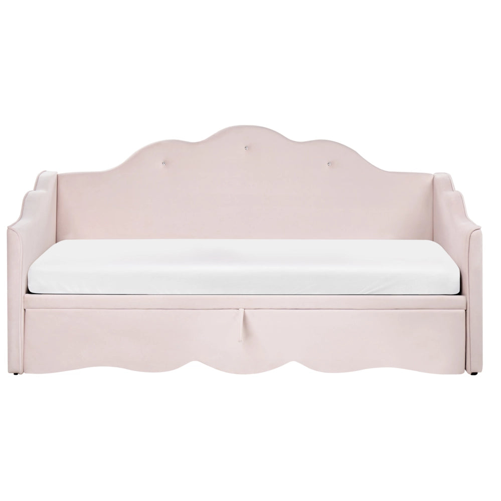Letto singolo con secondo letto a scomparsa velluto rosa chiaro 90 x 180/200 cm camera da letto cameretta