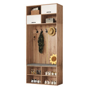 Mobile ingresso con panca; 5 ganci; 4 vani aperti e LED - per ingresso - 80 x 35 x 185 cm - naturale e bianco