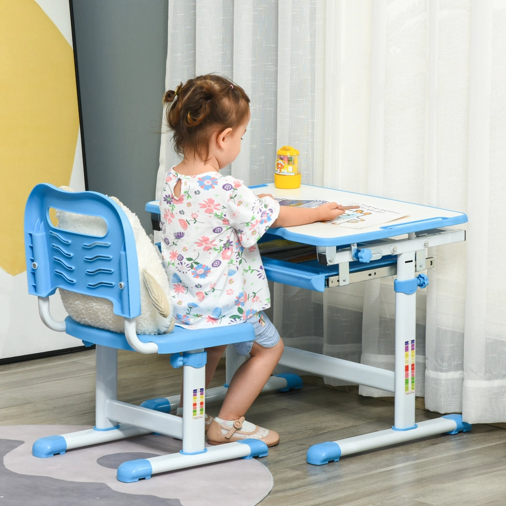 Scrivania bambini regolabile con sedia ¨C zephmum ¨C blu 66x47x77 cm