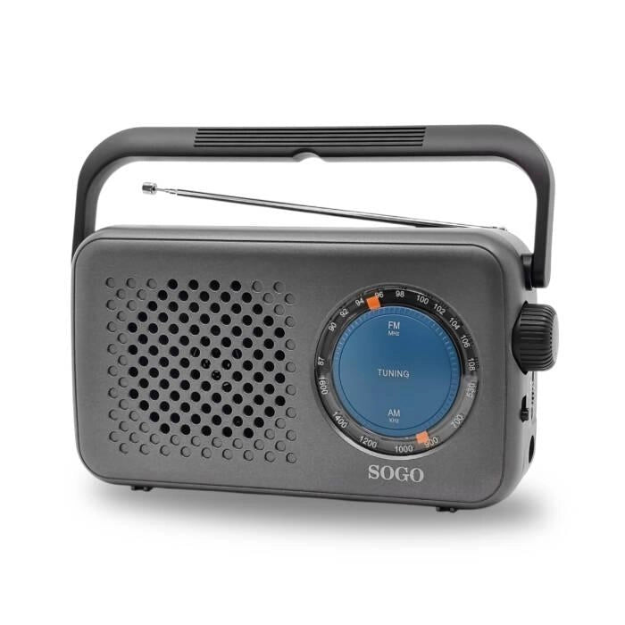 Radio portatile AM/FM con doppia alimentazione, sintonizzazione analogica, antenna telescopica, jack cuffie 3,5mm - SOGO