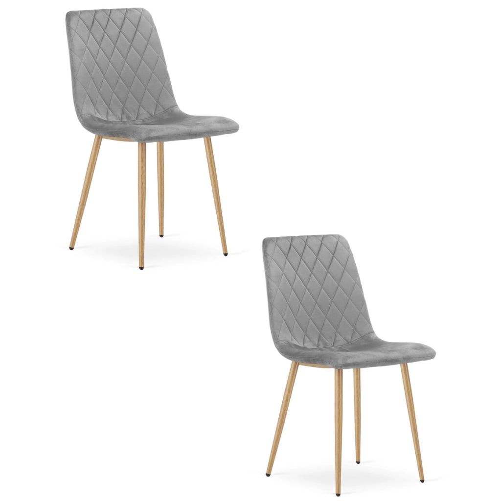 Set di 2 sedie Turin in velluto grigio chiaro e metallo effetto legno