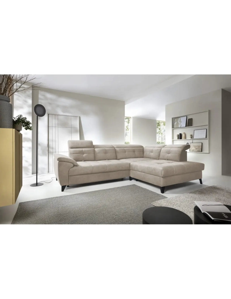 Divano ad angolo Beige 5 posti angolo destro letto supplementare INFERNO