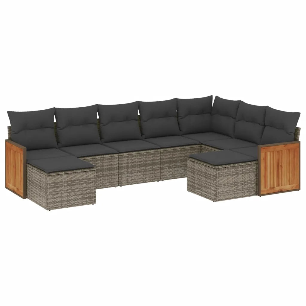Set Divano da Giardino 9 pz con Cuscini Grigio in Polyrattan 3260625