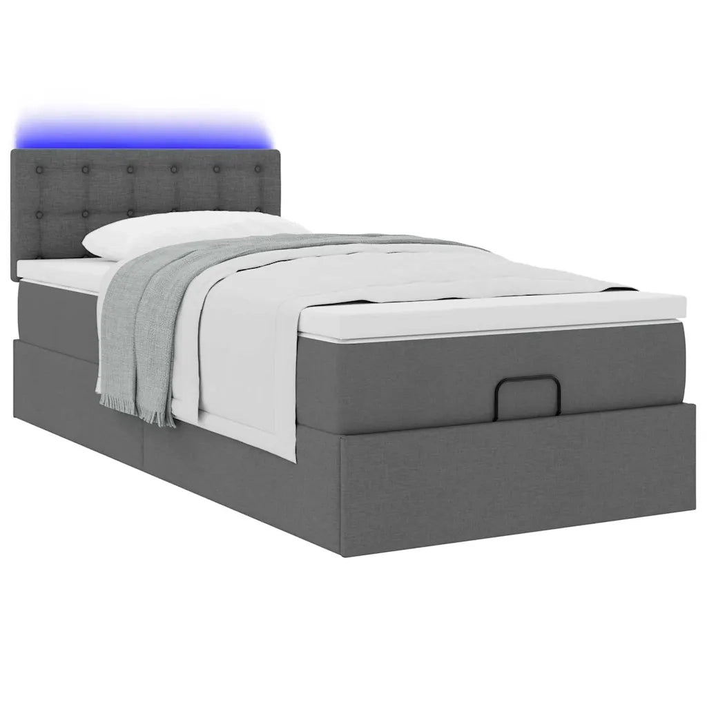 Pouf Letto con Materasso e LED Grigio Scuro 90x200 cm Tessuto 3312444