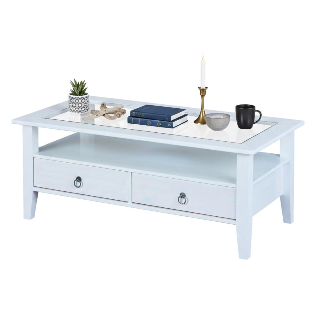 Minturno, Tavolino da Salotto 2 Cassetti, 115x60x45h cm Bianco