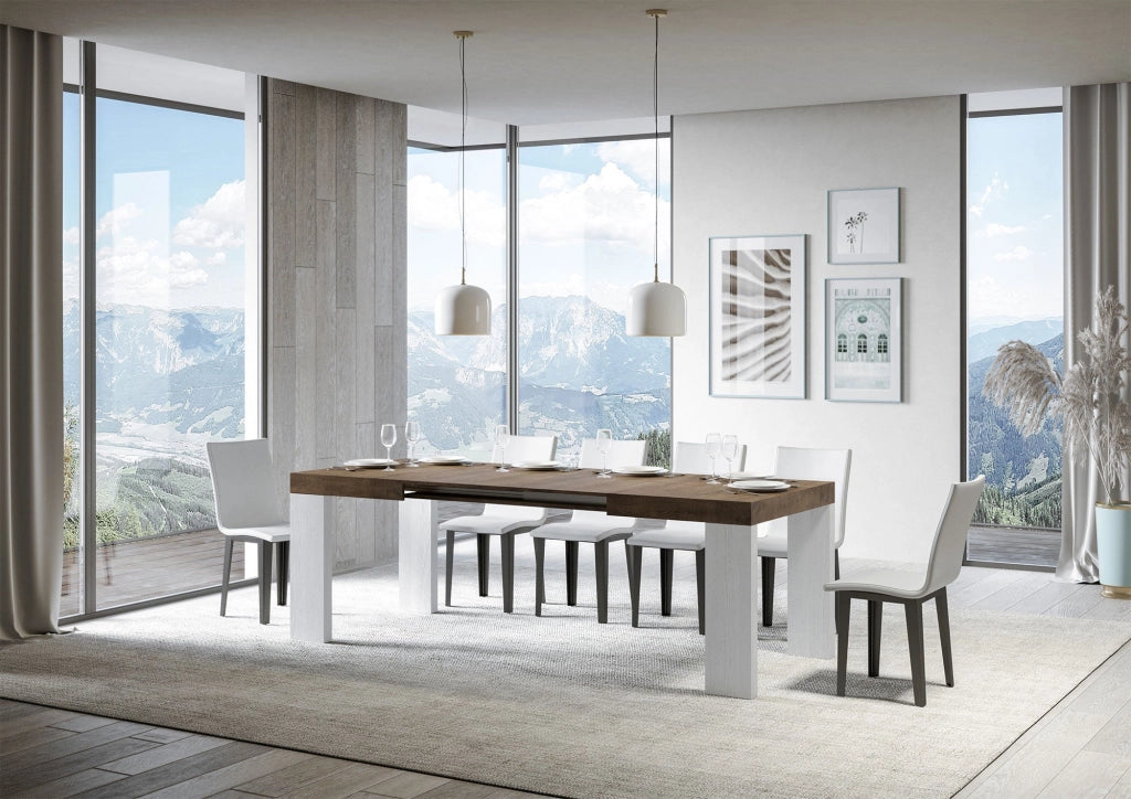 Tavolo Allungabile 130/390x90x77 cm Roxell Mix piano Noce gambe Bianco Frassino
