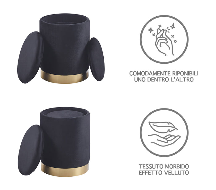 Pouf Contenitore a Forma di animale, Pouf Poggiapiedi imbottito con Gambe in Legno e Rivestimento .Sgabello per Bambini e Adulti per Camera Cameretta Salotto  - Nero