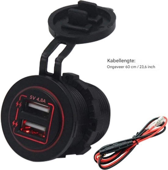 Caricabatteria Auto USB - 4,8A - Caricamento Rapido - Per Auto, Camper e ATV