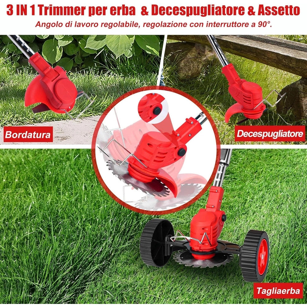 Trade Shop - Decespugliatore A Batteria 48v Tagliabordi Elettrico Altezza Regolabile Per Giardini -