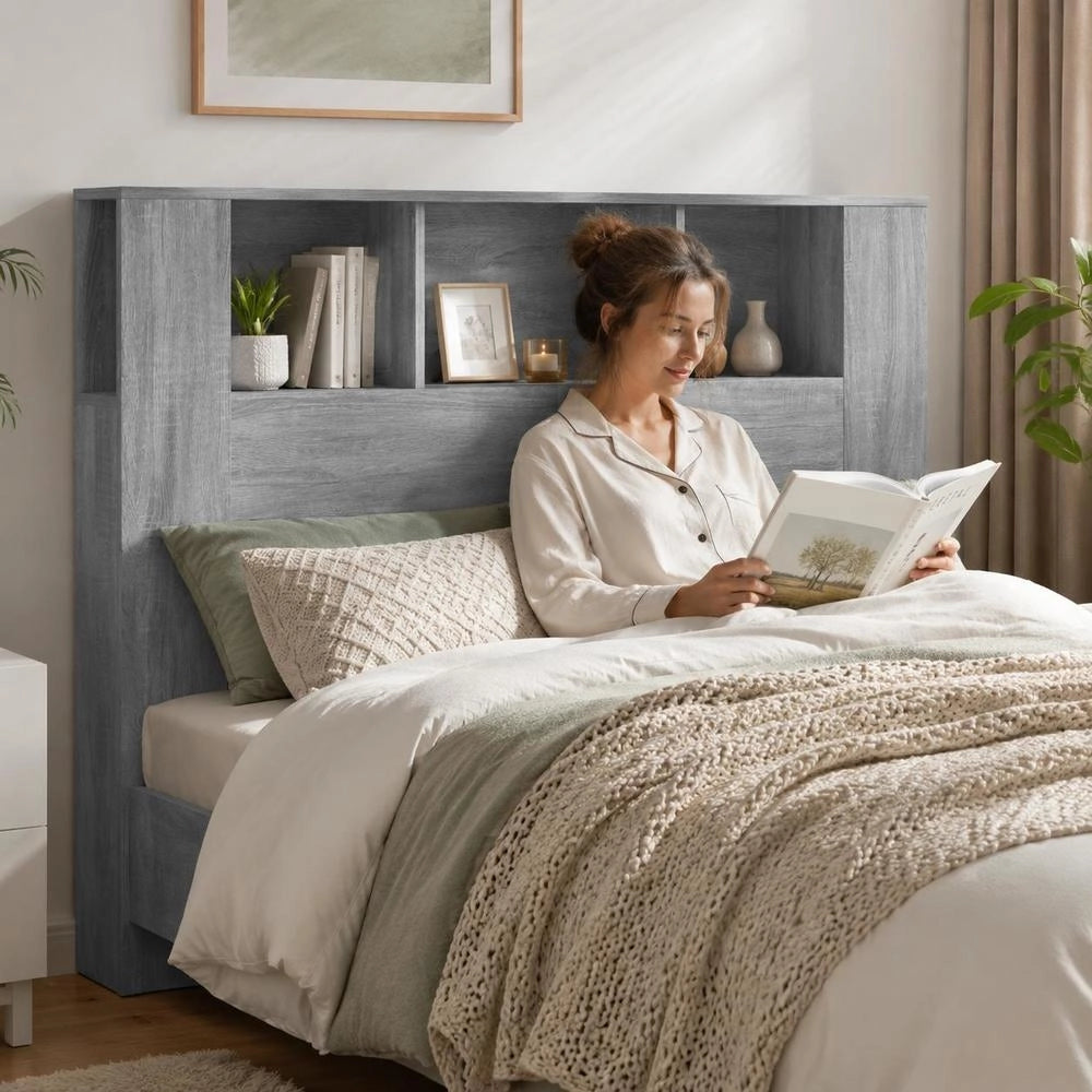 Headboard With Shelves, Sonoma Grey, 140x18.5x104.5 Cm