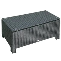 Ousunny Tavolino da Esterni in Rattan PE con Piano in Vetro Temperato, 85x50x39cm, Nero