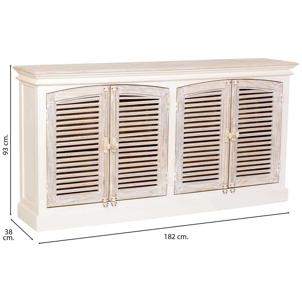 Credenza artigianale in legno bianco 182x38x93h cm