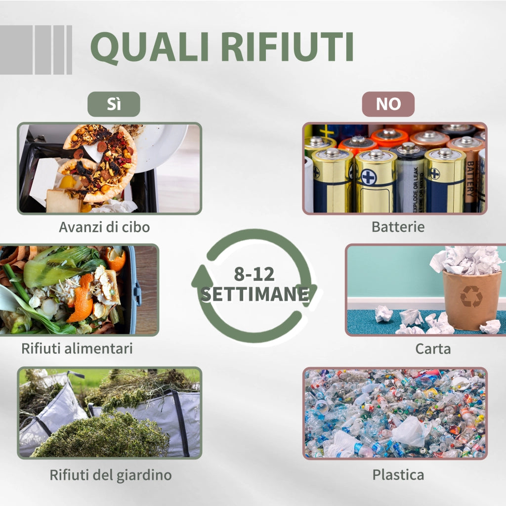 Compostiera da Giardino Girevole a 2 Sezioni con 8 Prese d'Aria, Compostiera Domestica in Acciaio e PP, 160 L 71x65x96 cm, Nero