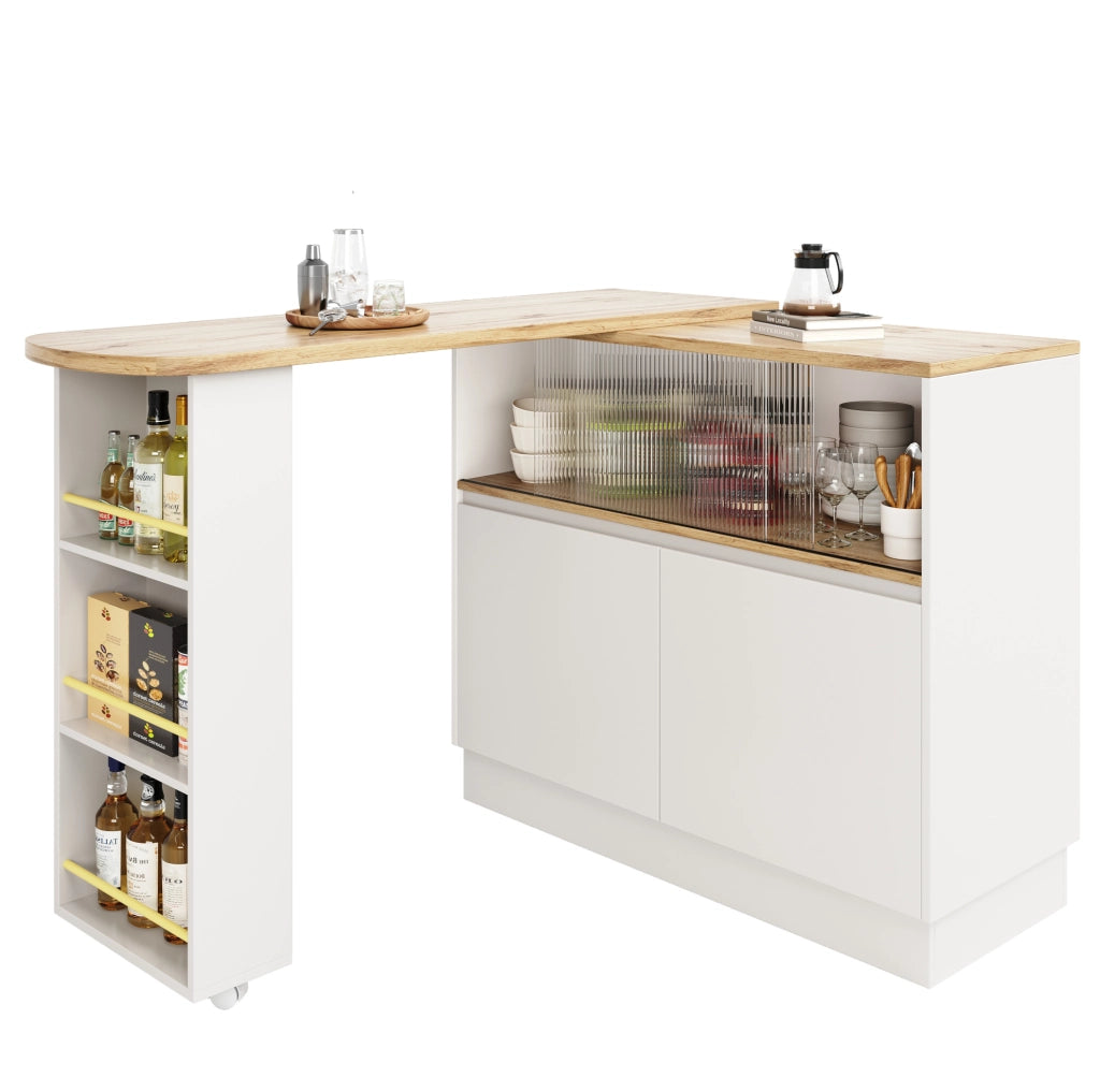Credenza bar 90x45x100 cm girevole a 360°; con porta scorrevole in vetro; MDF bianco