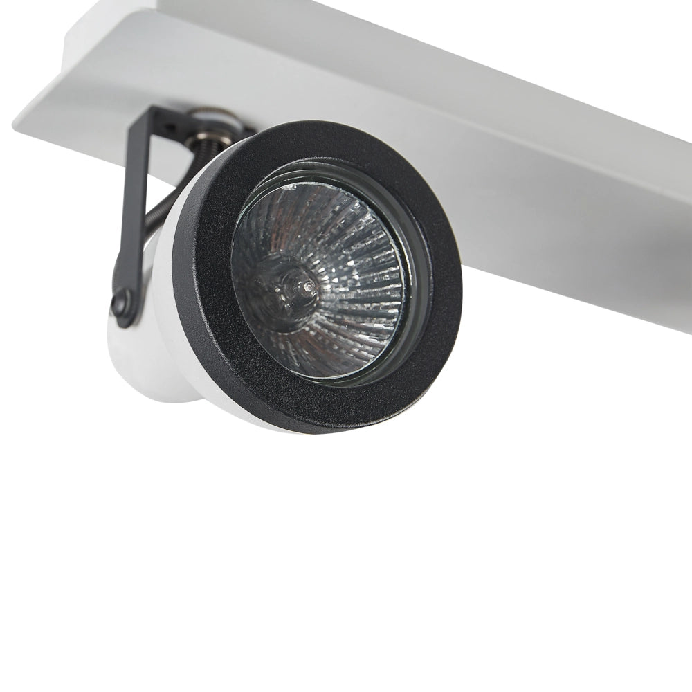 Plafoniera 3 luci in metallo bianco e nero a braccio oscillante con paralume a cono faretto a binario rettangolare di design