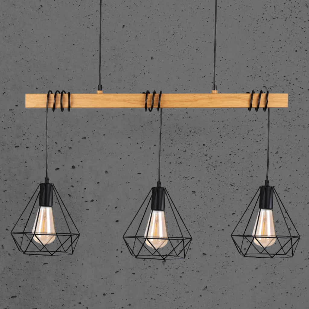 Lampada a sospensione Polux Vigo 3xE27 nero legno metallo