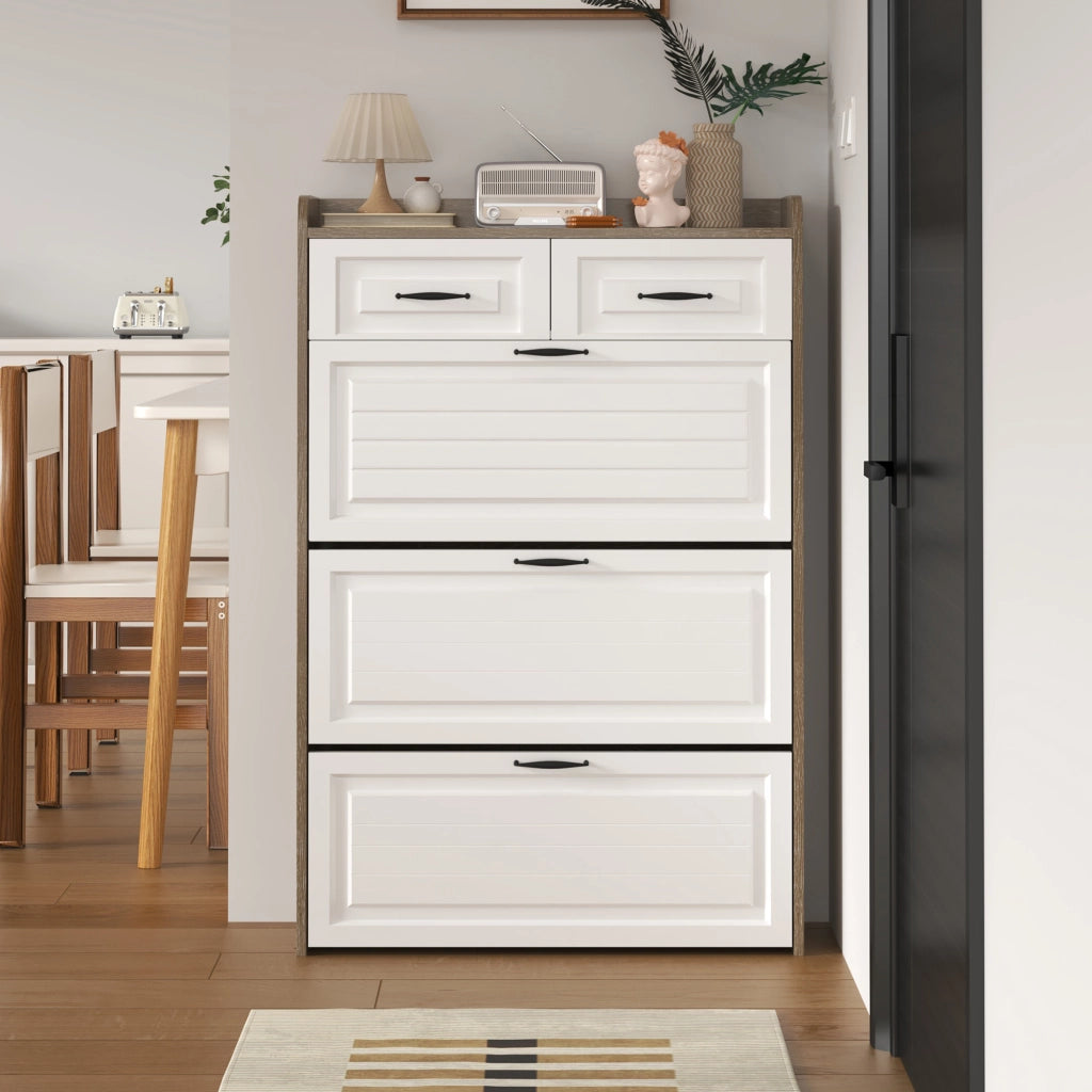 Scarpiera con Ante e Cassetti ¨C MINIMAL ¨C Legno, Bianco, 80x23.5x131 cm