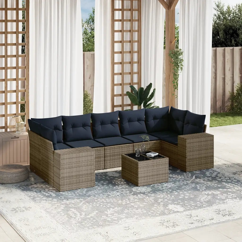 Set Divani da Giardino 8 pz con Cuscini Grigio in Polyrattan 3222340