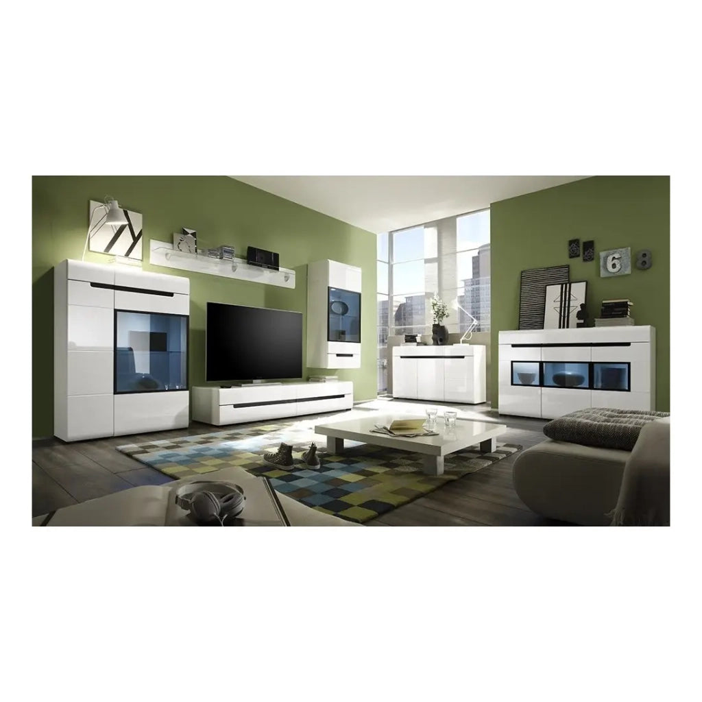 Mobile TV LUCIA con 2 cassetti - Bianco lucido - 180 x 34 x 50 cm