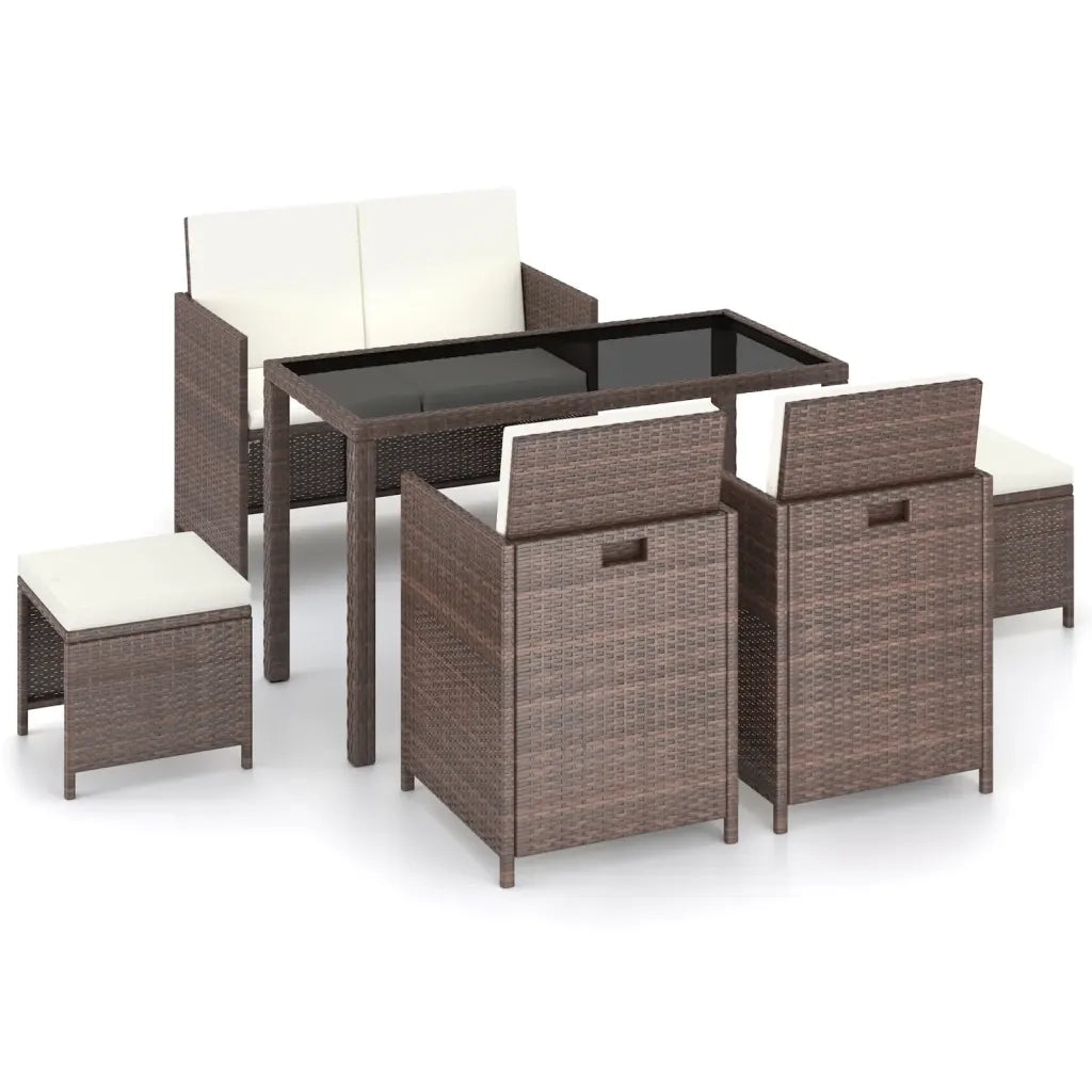 Set da Pranzo da Giardino 6 pz con Cuscini Polyrattan Marrone 43904