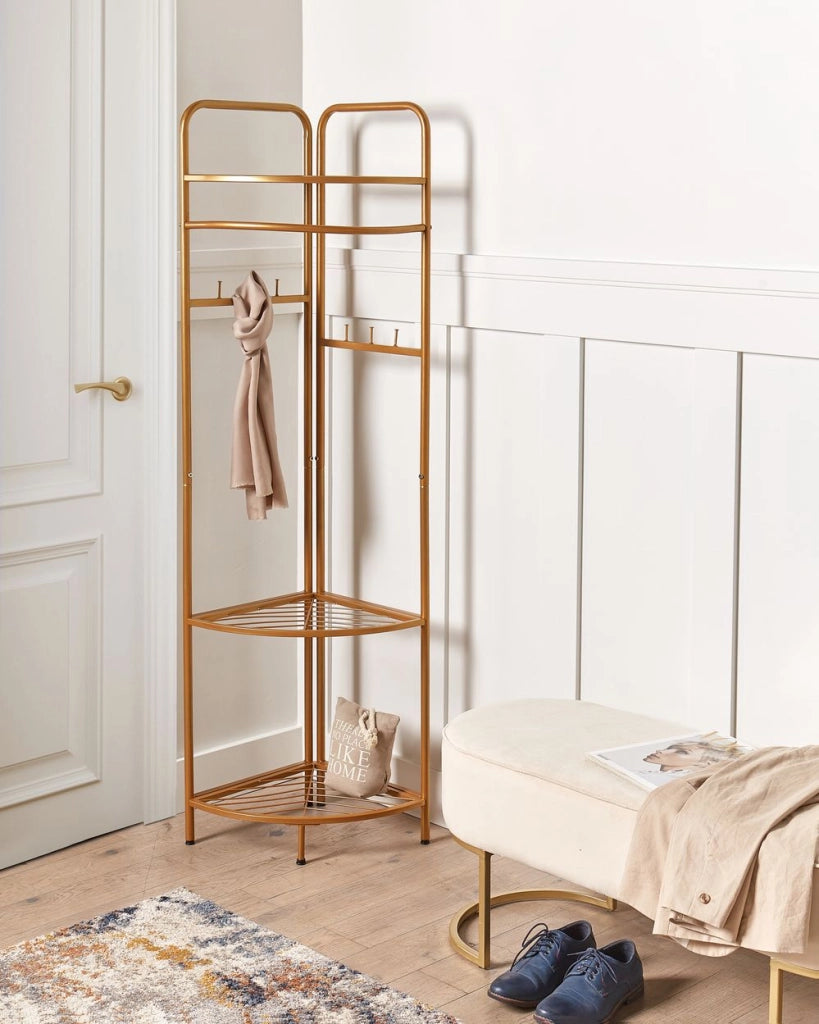 Appendiabiti in acciaio dorato e metallo da 160 cm con ripiani e scaffali Glam Industrial