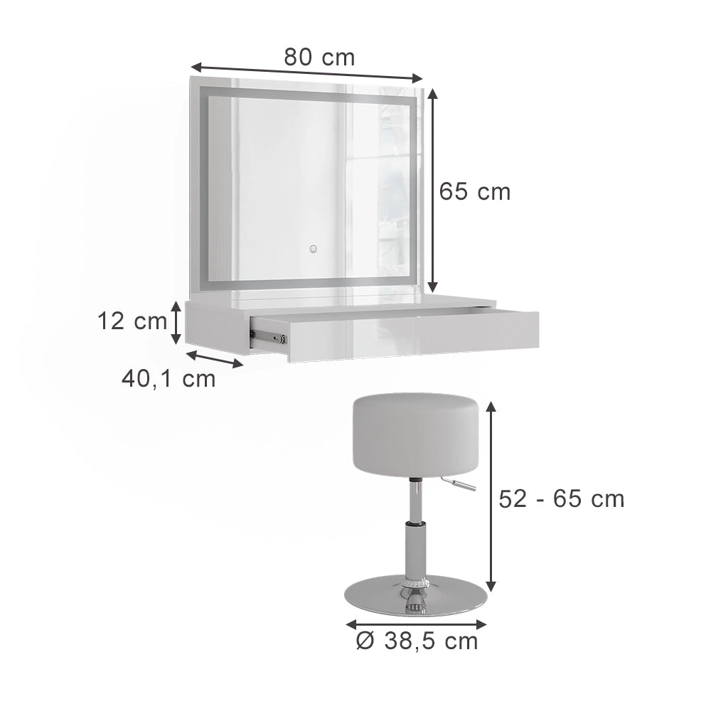 Vicco Tavolo da toeletta Bianco/bianco lucido 120 cm 3 parti