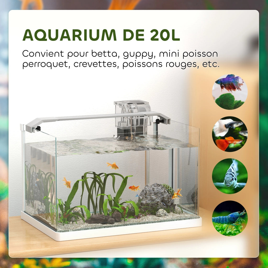 Acquario in vetro con luci LED e pompa filtro ¨C Minimal ¨C bianco 38x26x27 cm 20L