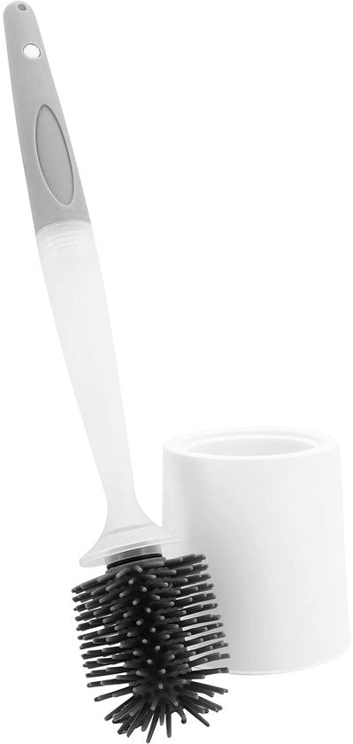 Rinomatrice per sanitari - Spazzola per il water con silicone - Supporto rapido asciugamento - Bianco - Con dispensatore di sapone - Ideale per la zona bagno - Facile da pulire