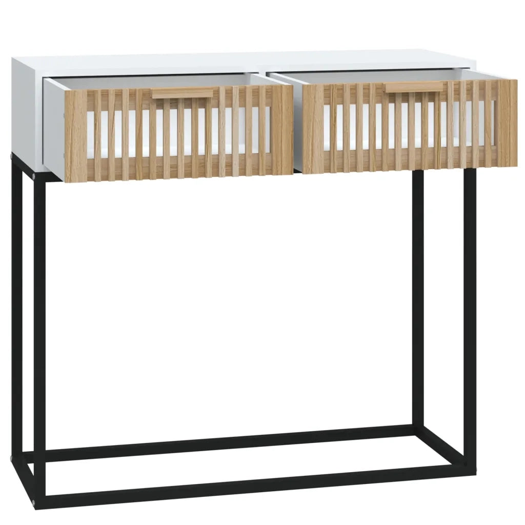 Tavolino Consolle-Tavolino da soggiorno-Tavolo Bianco 80x30x75 cm Legno Multistrato e Ferro