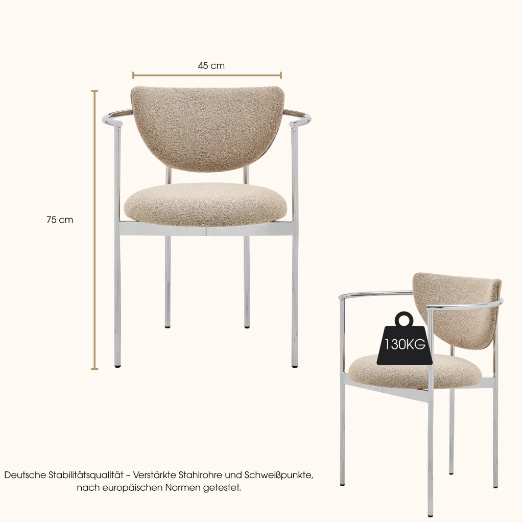 Sedia con Braccioli e Schienale Ergonomico, in Tessuto e Metallo, Cachi Chiaro 75 × 50.5 × 33 cm