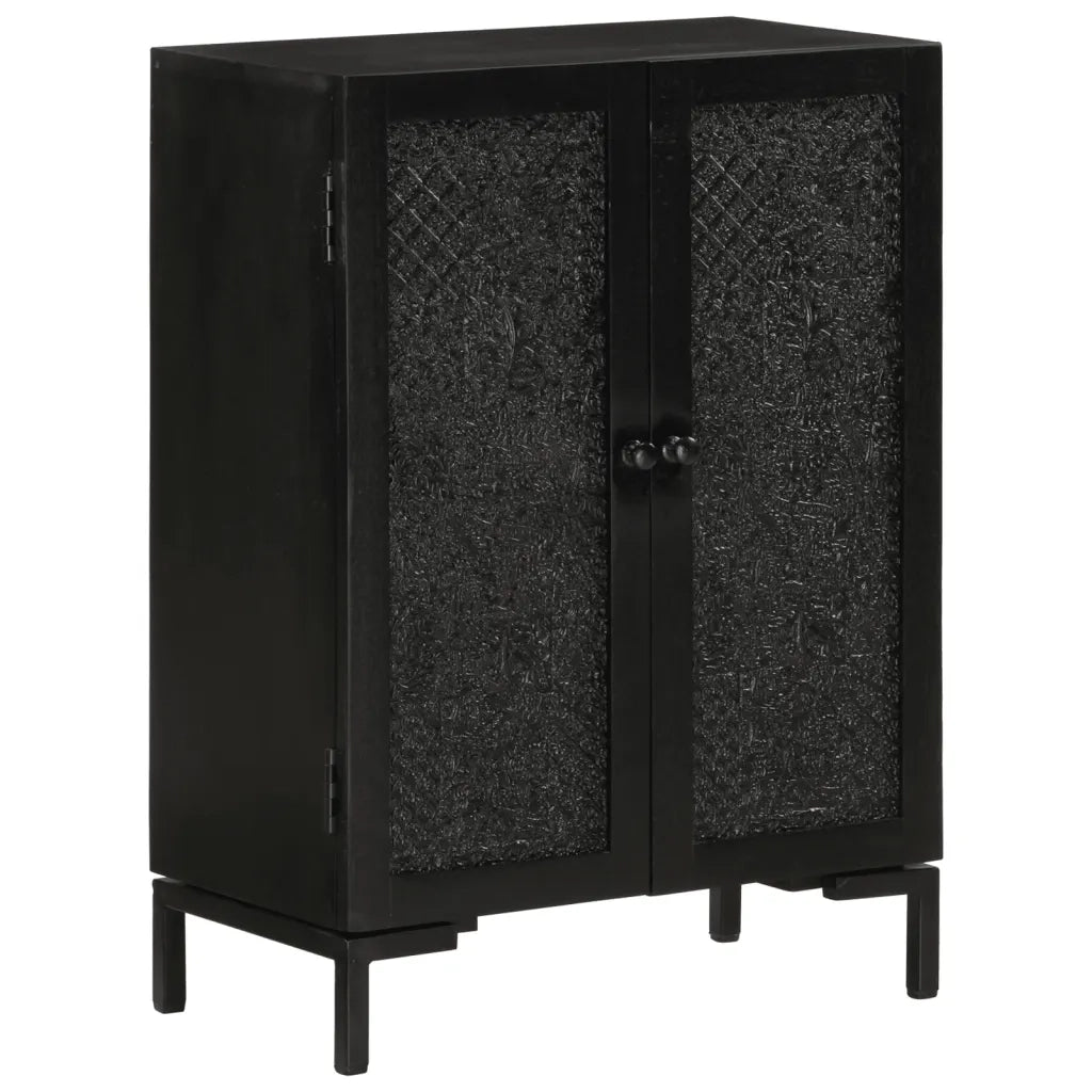 Credenza Nera 55x30x77 cm in Legno Massello di Mango e Ferro 351645