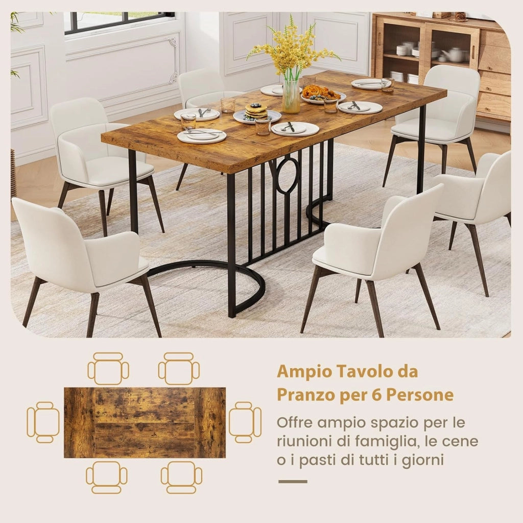 Tavolo da Pranzo 180 x 79 x 75 cm per 6-8 Persona, Tavolo Cucina Rettangolare in Legno con Struttura in Metallo, Mobile moderno per Sala da Pranzo e Ufficio, Capacità di Carico 135kg