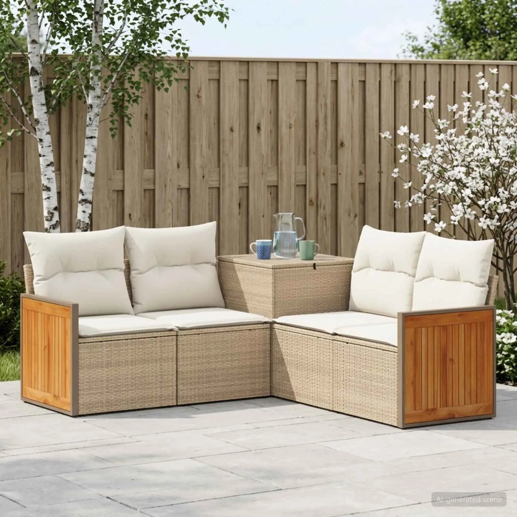Set di divani 5 pz Beige e Bianco Crema 3447968