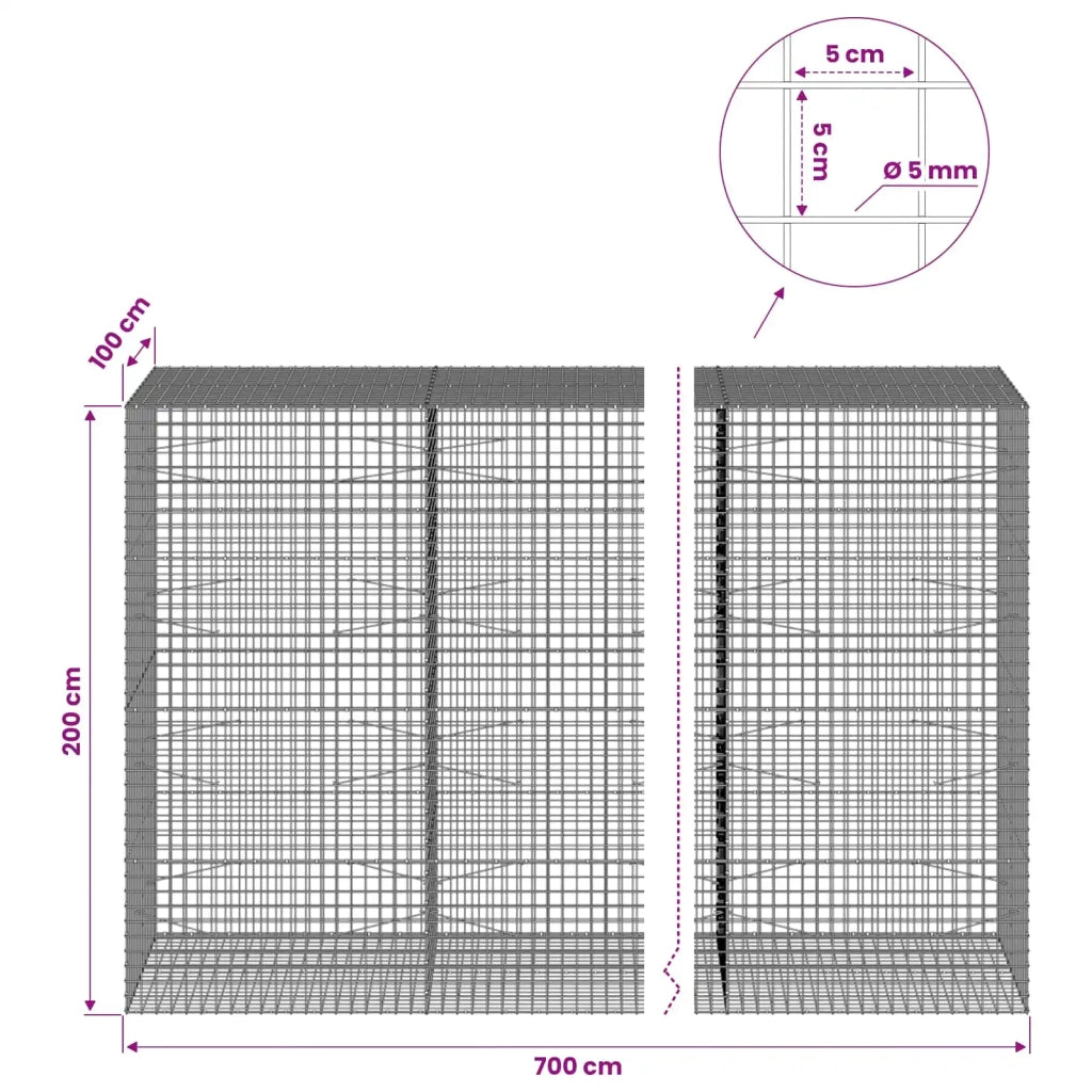 Gabione con filo da 5 mm e rete da 5x5 cm 700x100x200 cm 3464408