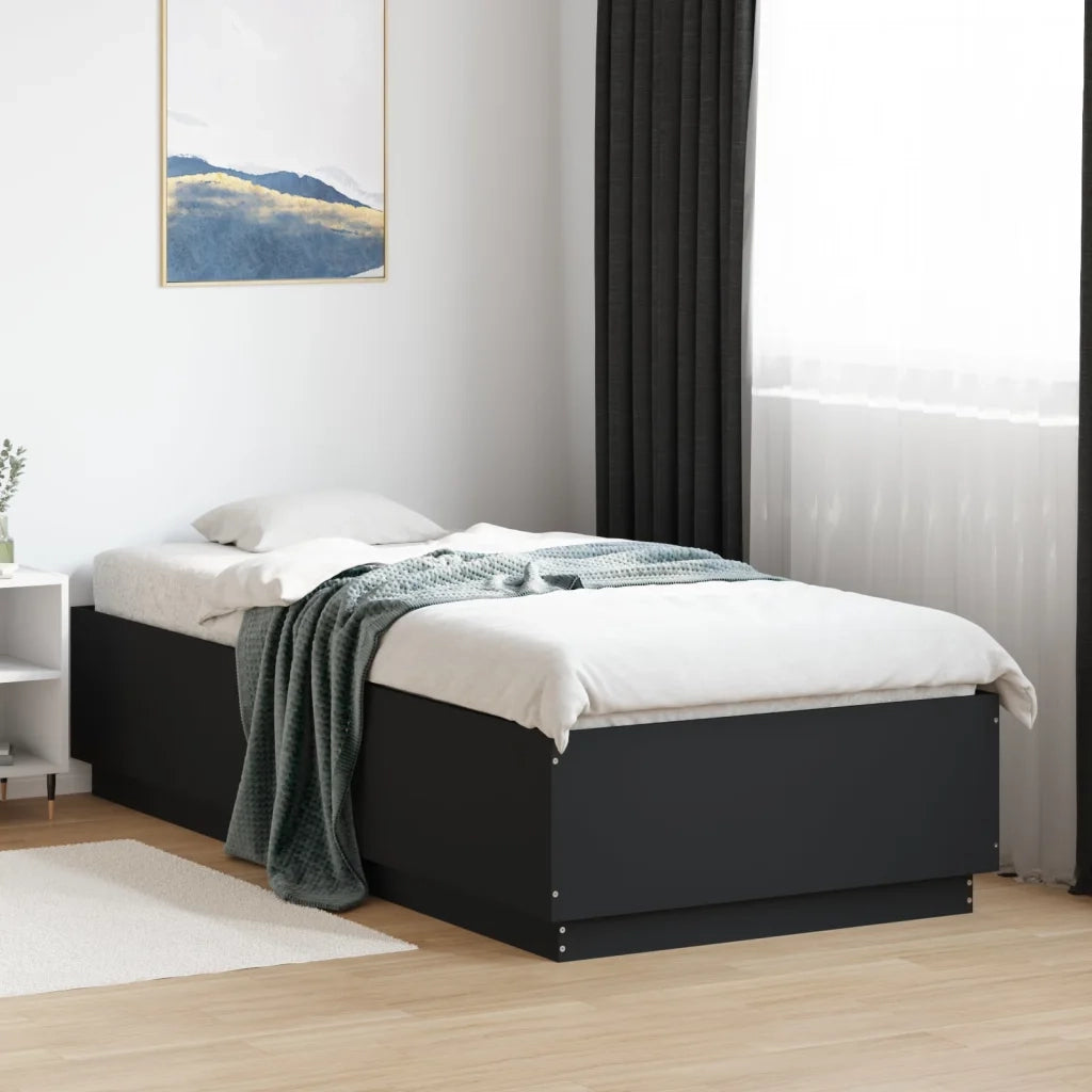 Giroletto con Luci LED-Struttura Letto Nero 100x200 cm in Legno Massello 371868