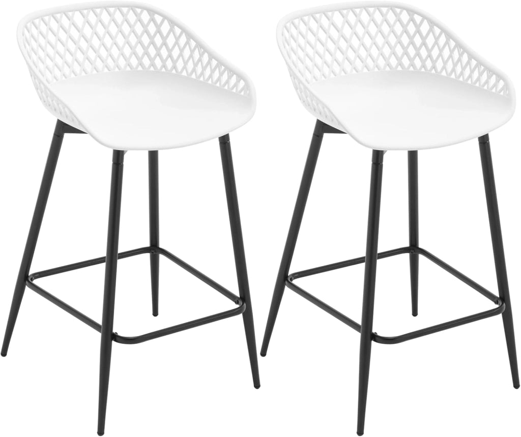 Sgabelli da Bar Set di 2 per Colazione, Sgabelli da Cucina con Poggiapiedi e Schienale, Seduta in Plastica, Neri, BH417sz-2