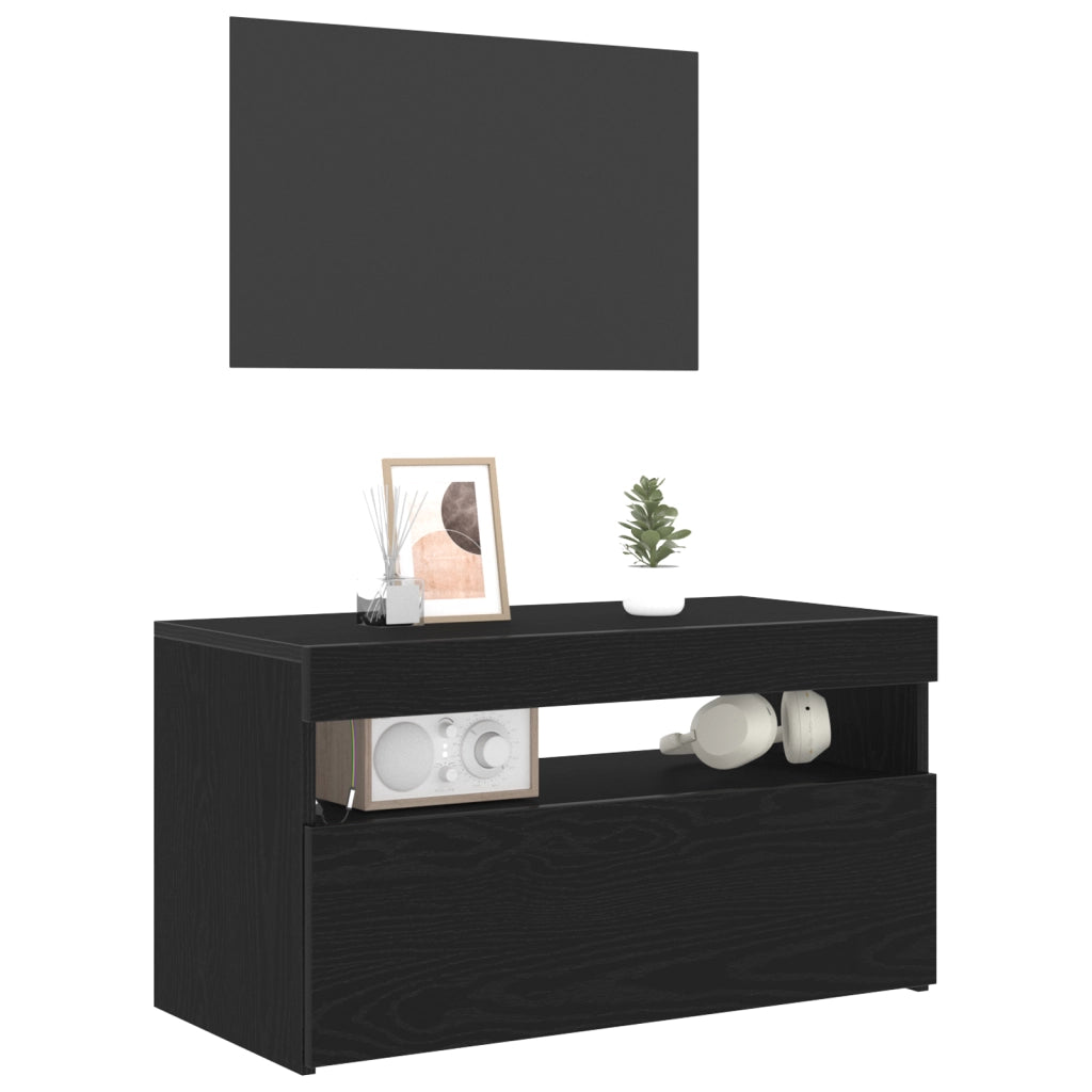 Mobile TV con Luci LED 2 pz Nero Rovere 75x35x40 cm Legno ingegnerizzato