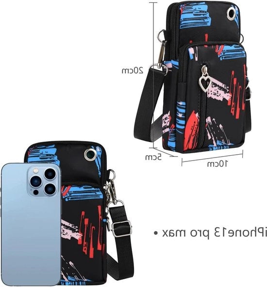 Tasca per telefono in nylon con ingresso per cuffia e cinturino regolabile - adatta per telefono cellulare con schermo sotto i 7 pollici