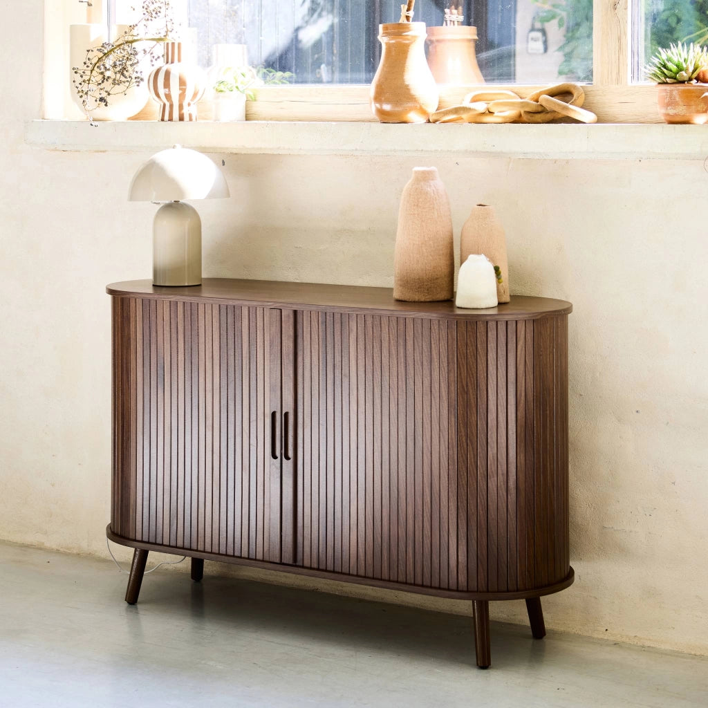 Credenza scandinava a 2 ante scorrevoli, 120cm, noce