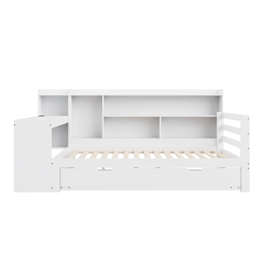 Letto multifunzione in legno 90 x 200 cm con letto estraibile, scrivania e presa